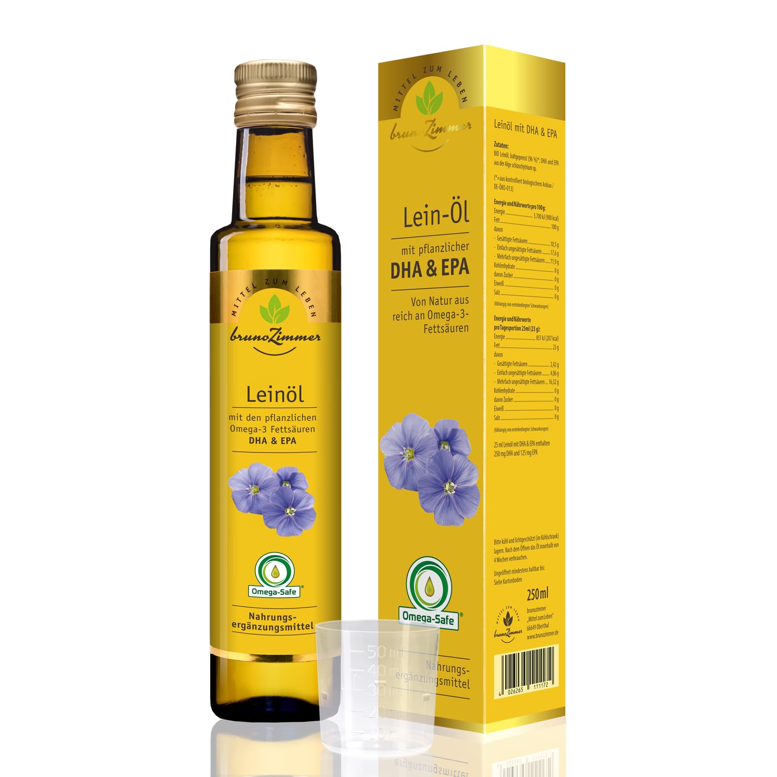 Mittel zum Leben Leinöl mit DHA und EPA, 4 x 250ml