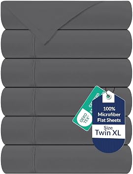 Royale Linens 6 Pack Bulk Flat Sheet Set - Top Sheets - Soft 1800 Microfiber - Wrinkle & Stain Resistant - for Hotel, Massage Table, Hospital, Dorm - Twin XL Flat Sheet Sold Separately TwinXl, Grey