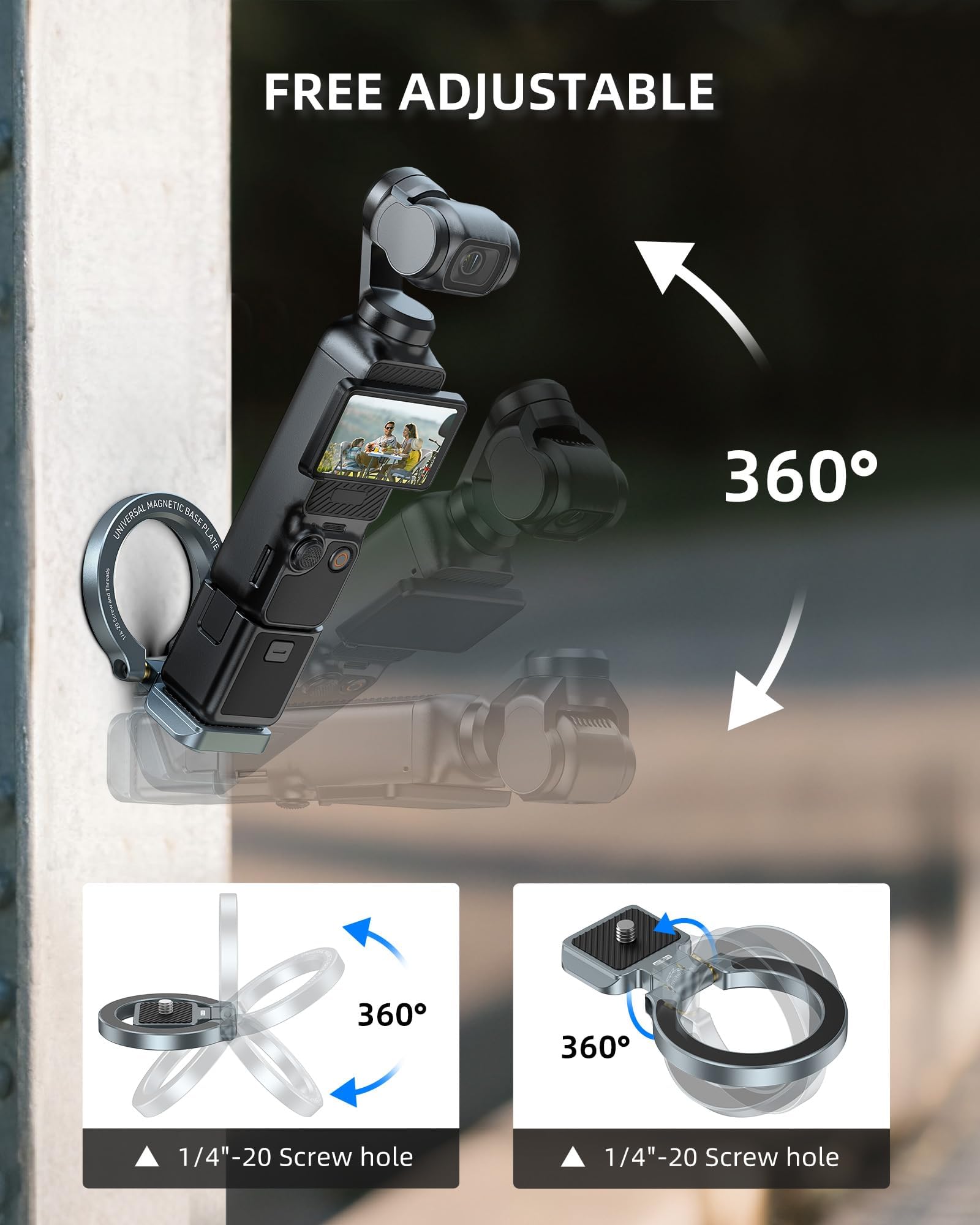 Soporte magnético compatible con DJI Osmo Pocket 3, adaptador MG-OP3 Pocket3, soporte magnético de expansión para teléfono con soporte de aleación de aluminio Arca-Swiss de 1/4 a 20