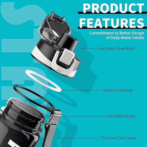 Miniatura 3 de Botella de agua, botellas de agua motivacionales de 32 onzas con marcador de tiempo, Tritan y sin BPA, botella de agua deportiva con tiempo para