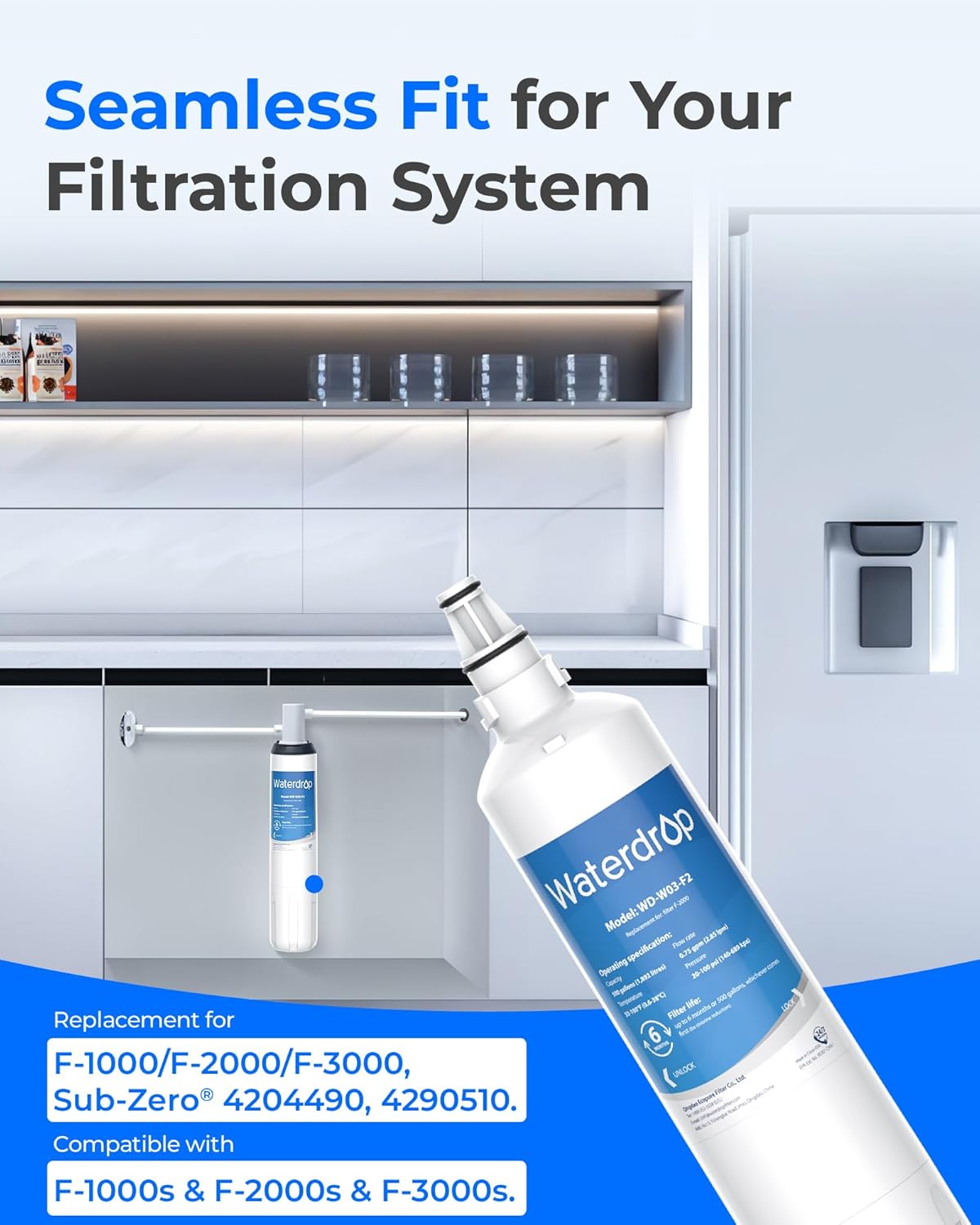 Waterdrop F-2000 4204490 Water Filter, Replacement for Sub-Zero 4204490, InSinkErator® F-1000 F-2000 F-3000 Filter and AquaPure AP Easy C-Complete, Sub Zero Water Filter Replacement, NSF/ANSI 42 - Image 2