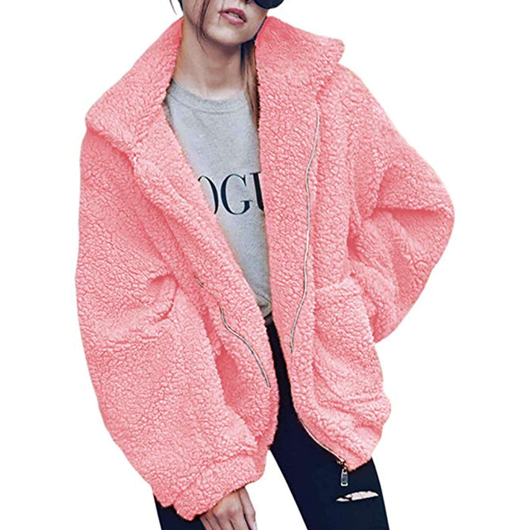WHZXYDN Casual Jacket Women Fall/Winter Faux Fur Plush Loose Coat