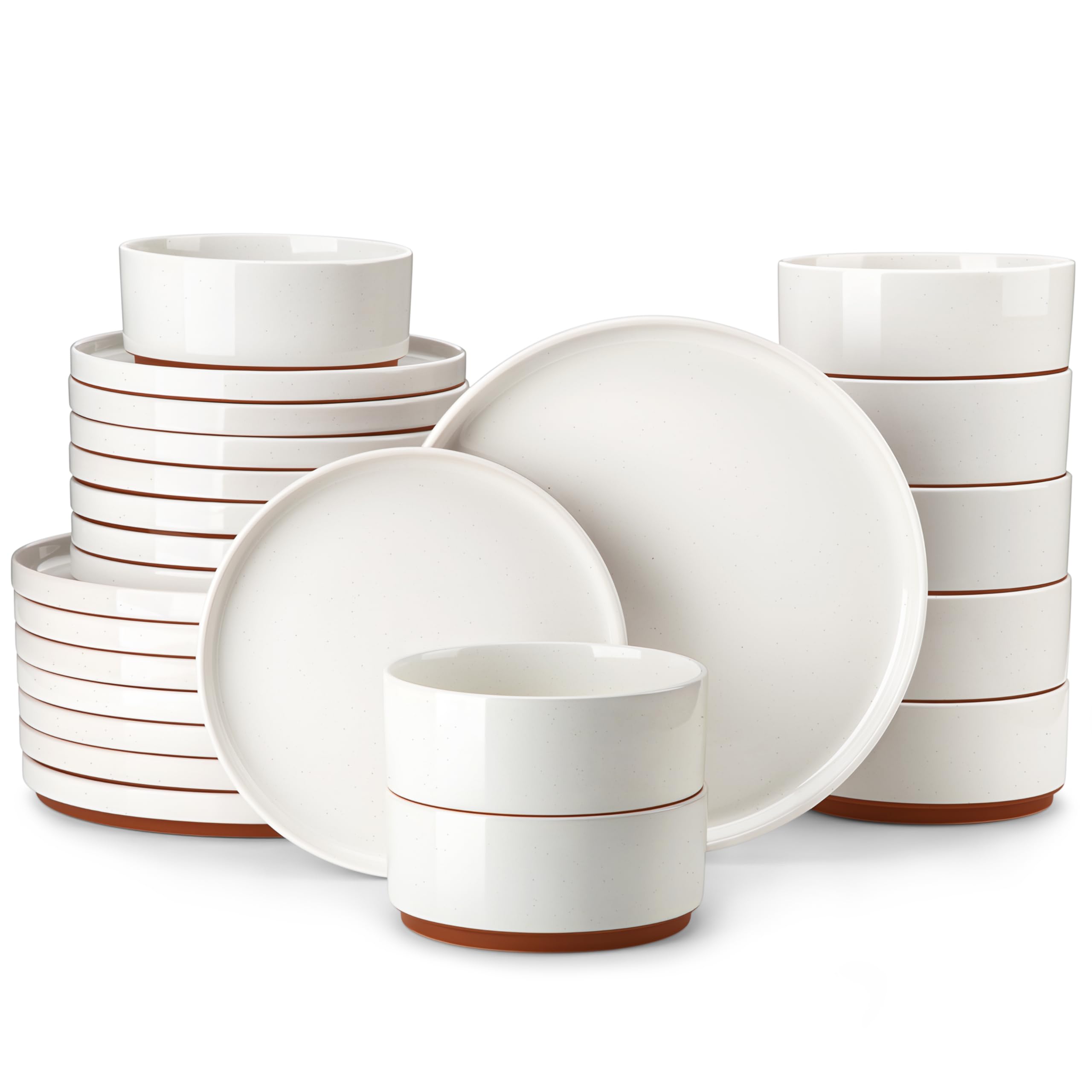 MALACASA Plates and Bowls Set, 24 Piece Elegant Raised Edge Dinner Sets for 8 People, Scratch Resistant Dinnerware Sets Crockery Set, Mircowave Dishwasher Safe Dishes Set, White, Leah Series