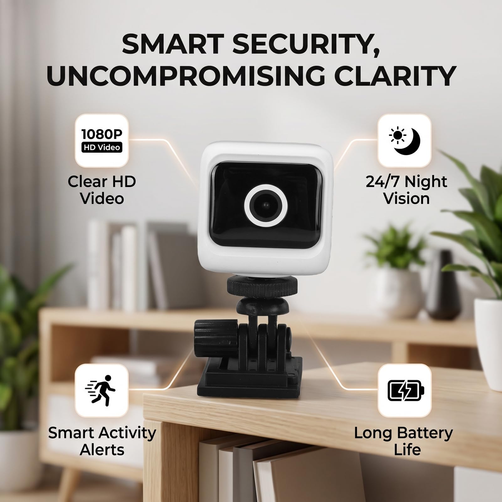Dpofirs Telecamera di Sicurezza Interna (WHITE) | 1080P HD con APP di Rilevamento del Movimento WiFi da 2,4 GHz Visione Notturna Grandangolare a 130° Remota per il