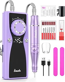 Electric Nail Drill Professional Kit: 45,000 RPM USB Rechargeable Efile Nail Drill Nail File with 12 Bits for Polishing Gel/Acrylic Nails- Portable Manicure Tool Set for Salon/Home-Light Purple