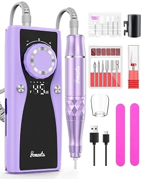 Electric Nail Drill Professional Kit 45,000 RPM USB Rechargeable Efile Nail Drill Nail File with 12 Bits for Polishing Gel/Acrylic Nails- Portable Manicure Tool Set for Salon/Home-Light Purple