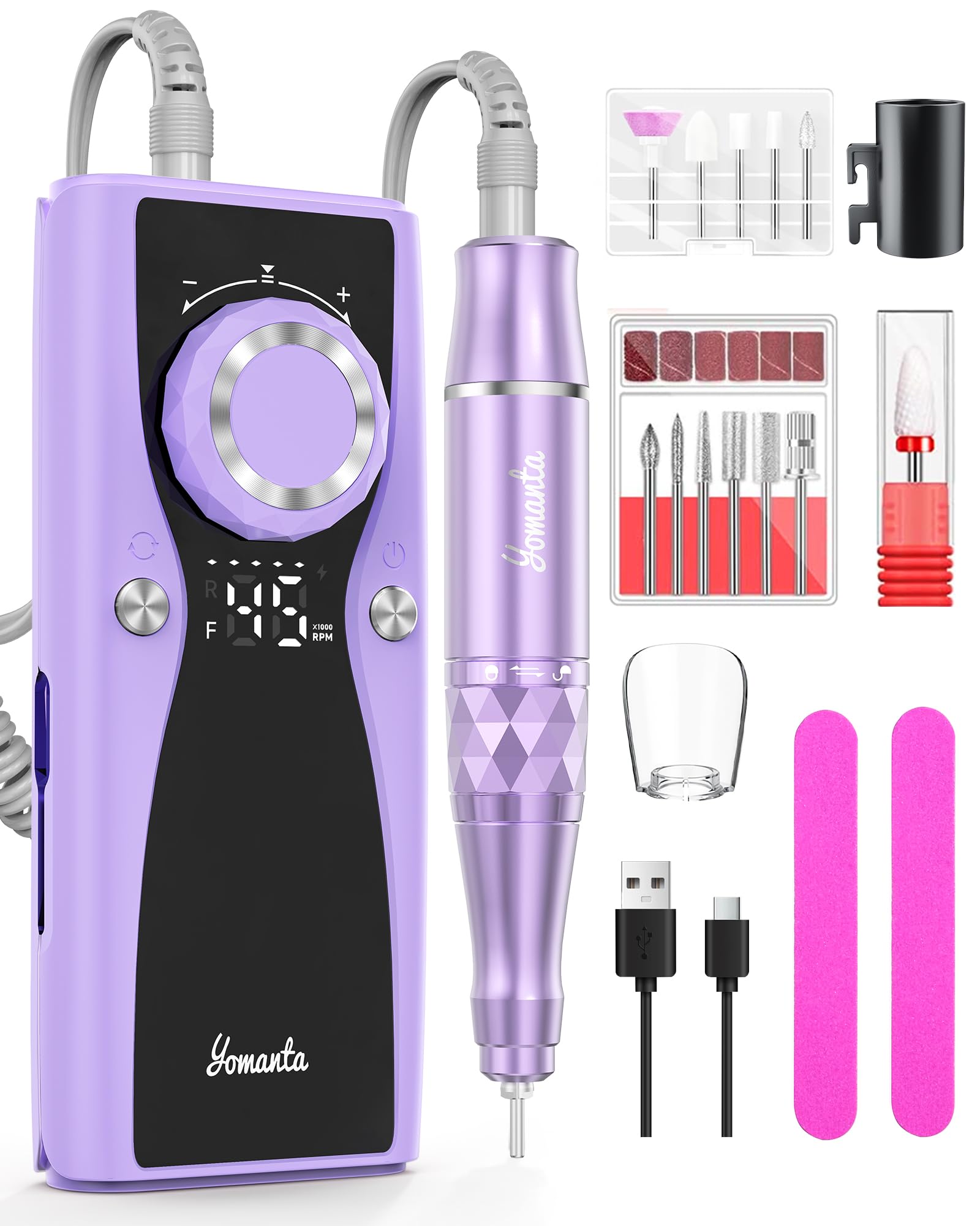 Electric Nail Drill Professional Kit: 45,000 RPM USB Rechargeable Efile Nail Drill Nail File with 12 Bits for Polishing Gel/Acrylic Nails- Portable