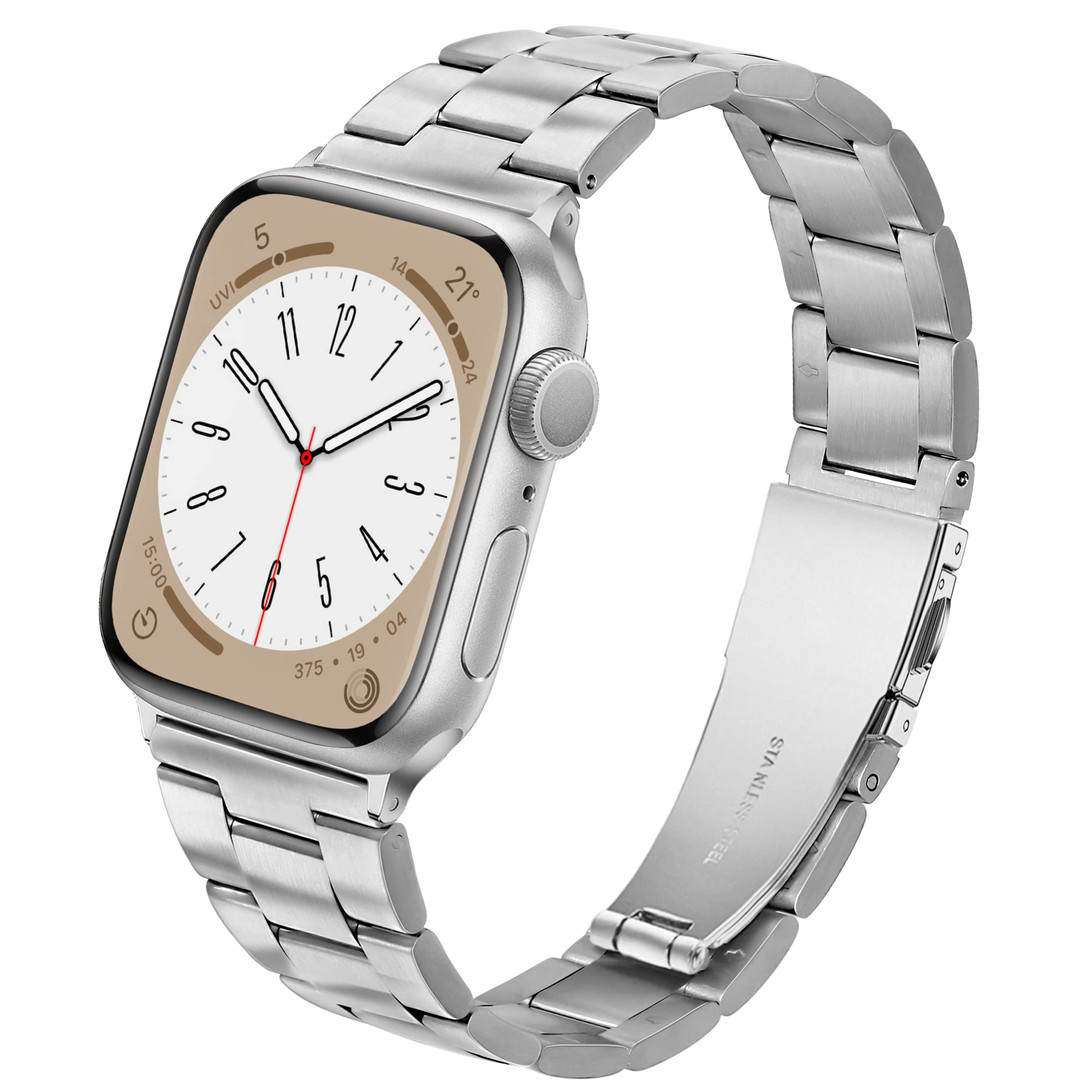 Upgraded No Tools Needed Metal Band Compatible with Apple Watch Band, 100% Stainless Steel, Slim Adjustable Wristband for iWatch Band Series 8/7/6/5/4/3/2/1/SE/Ultra Men