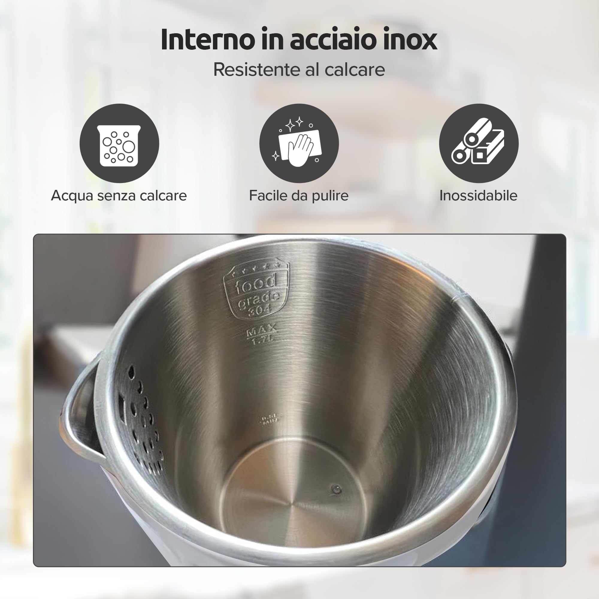 Olvy Bollitore Elettrico Senza Fili 1,7L con Controllo della Temperatura – Kettle Elettrico in Acciaio Inox, Doppia Parete Isolante, Funzione Mantenimento Caldo – Bollitori Elettrici 2200W