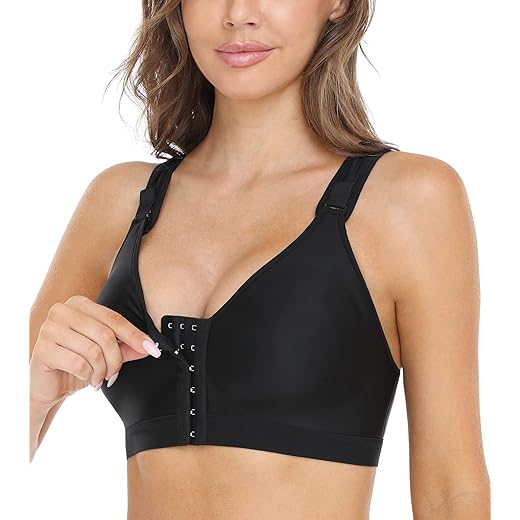 DotVol Women's Closure Brassiere Adjustable Wide Strap Bra(L,Black)