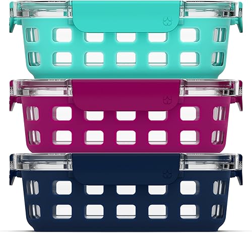 Miniatura 17 de Ello Duraglass Refresh - Juego de 5 recipientes de vidrio para almacenamiento de alimentos de 3.4 tazas con funda de silicona y tapas de plástico