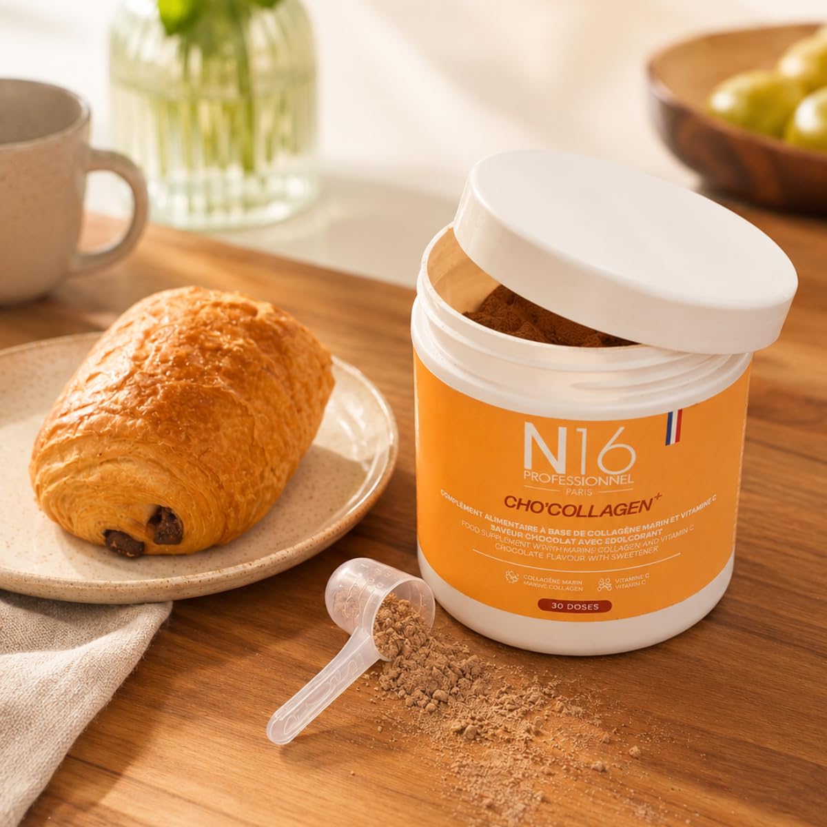 Cho’Collagen – Collagène Marin 5000 mg & Vitamine C – Poudre Chocolat – Complément Alimentaire Peau, Éclat & Collagène – 30 Doses – Fabriqué en France