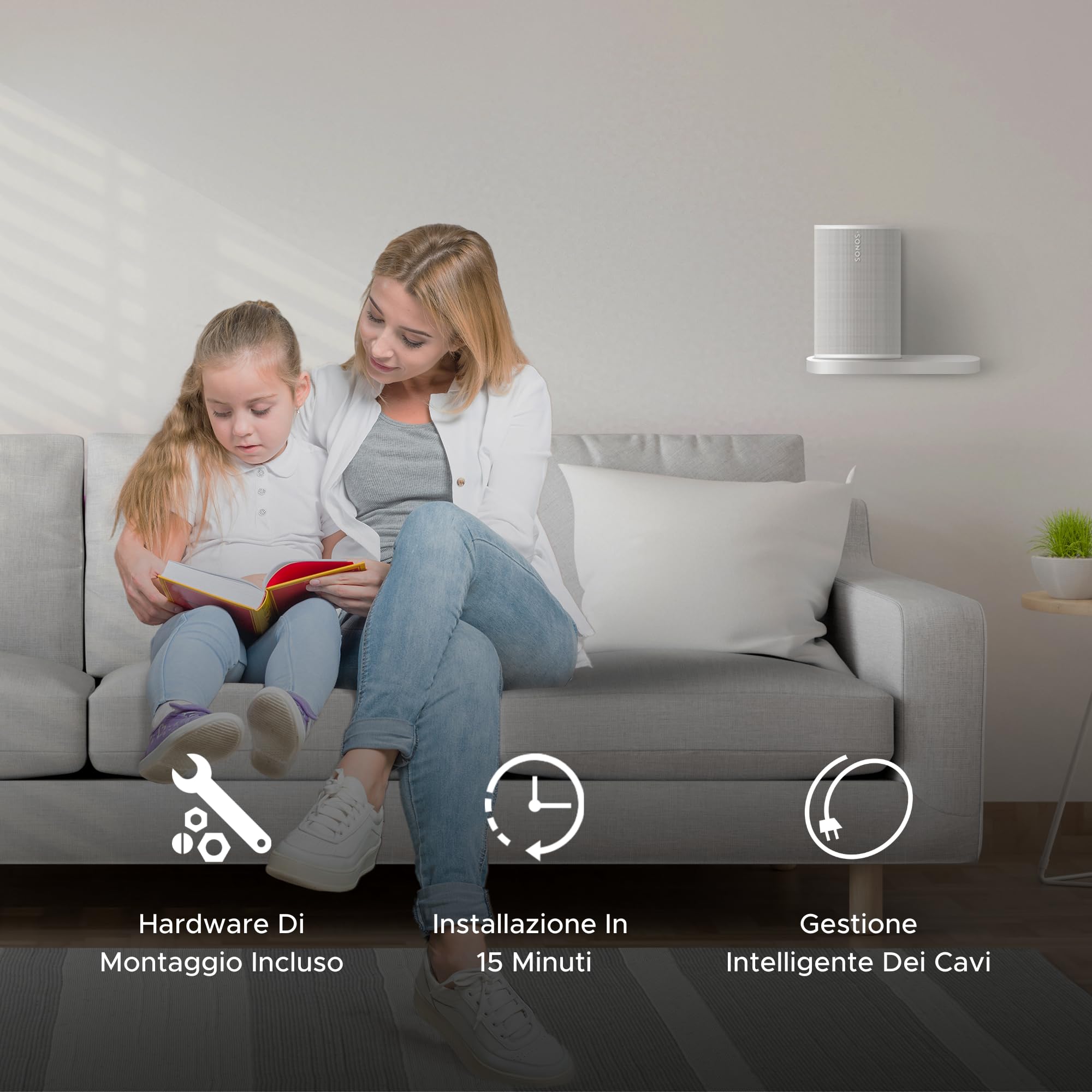 Supporto a Mensola da Parete ERA 100 Bianco per Sonos ERA100 & ERA 100 SL, Singolo, Gestione Cavi