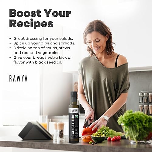 Miniatura 4 de RAWYA Aceite de semilla negra Nigella sativa orgánica prensada en frío Origen turco USDA Orgánico Suplemento natural Aceite de semilla de