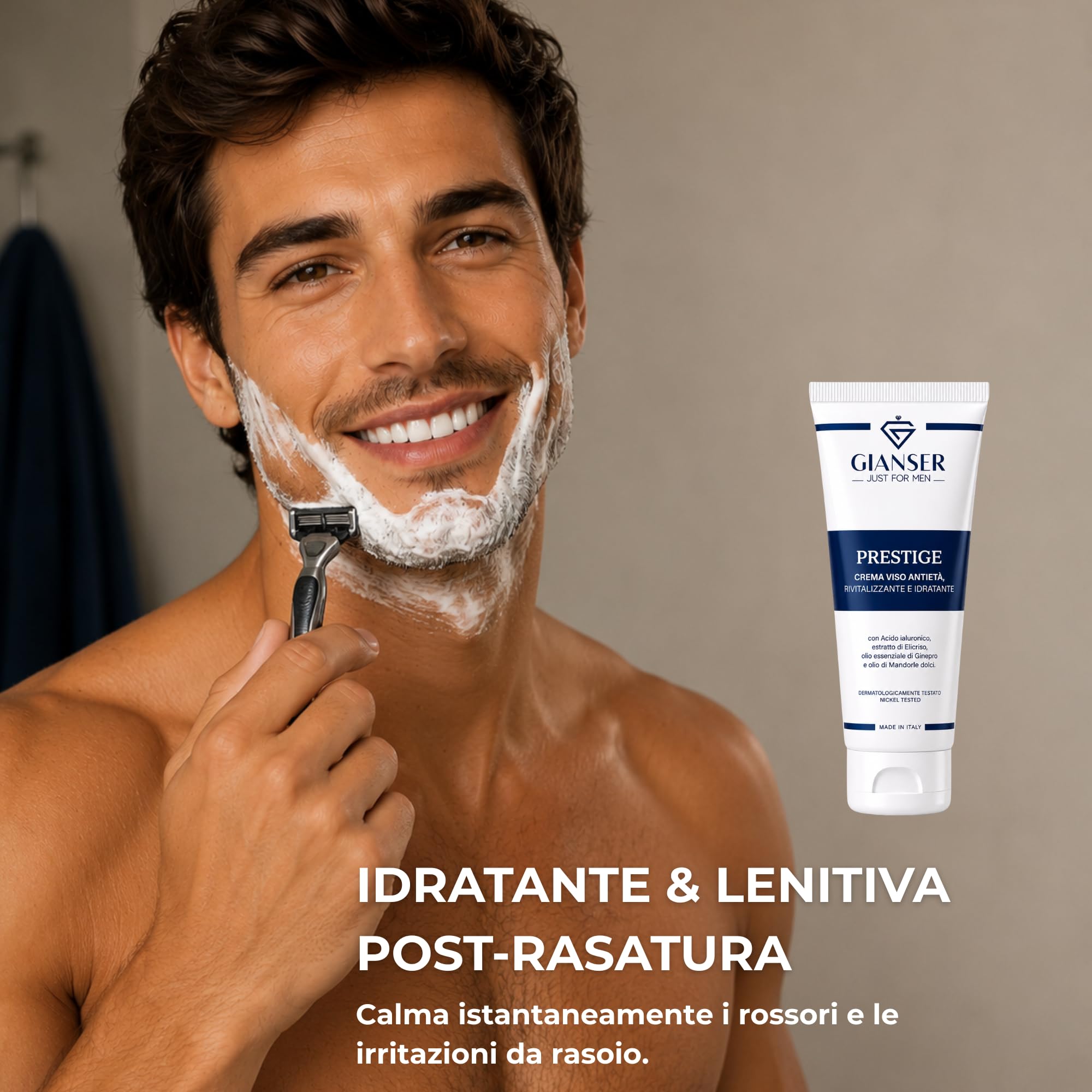 Crème Visage Anti-Âge 24H Bio-Vegan Homme | Soin Fermeté & Anti-Sébum à l'Acide Hyaluronique, Argan et Hélichryse | Peaux Matures & Mixtes | 50ml