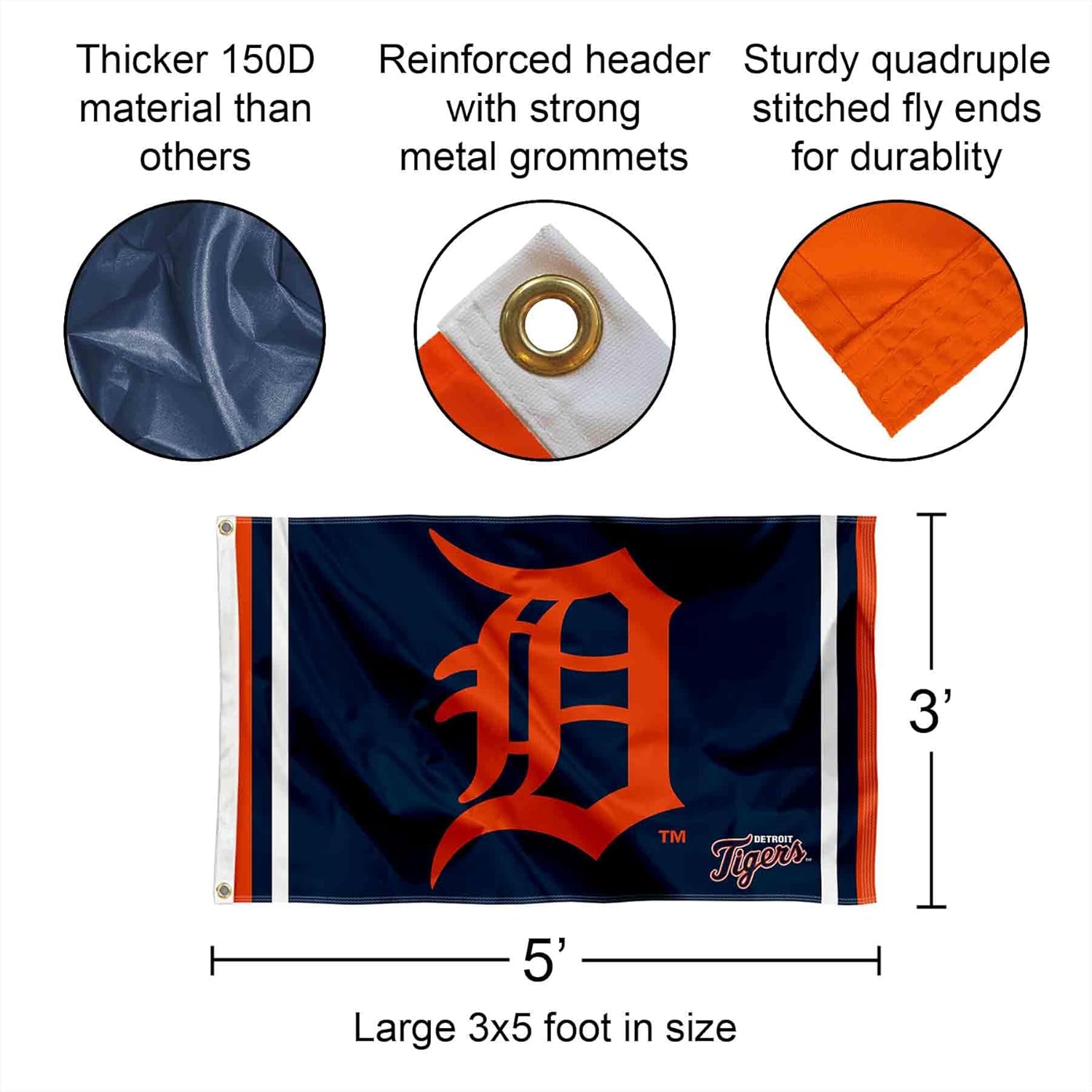WinCraft Detroit Tigers Logo 3x5 Foot Grommet Banner Flag - Image 2
