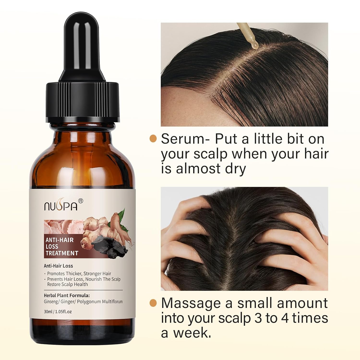Anti Hair Loss Hair Serum, Repairing Hair Scalp with Herbal Extracts,Scalp Massage Serum Water Base with Ginseng,Ginger,Polygonum Multiflorum for Men and Women,Daily Use