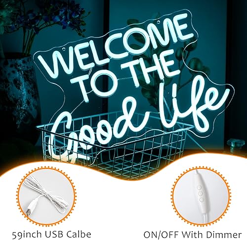 Miniatura 3 de Letrero de neón con texto en inglés "Welcome To The Good Life", luces LED de neón regulables, alimentadas por USB, 16.5 x 11 pulgadas, luz