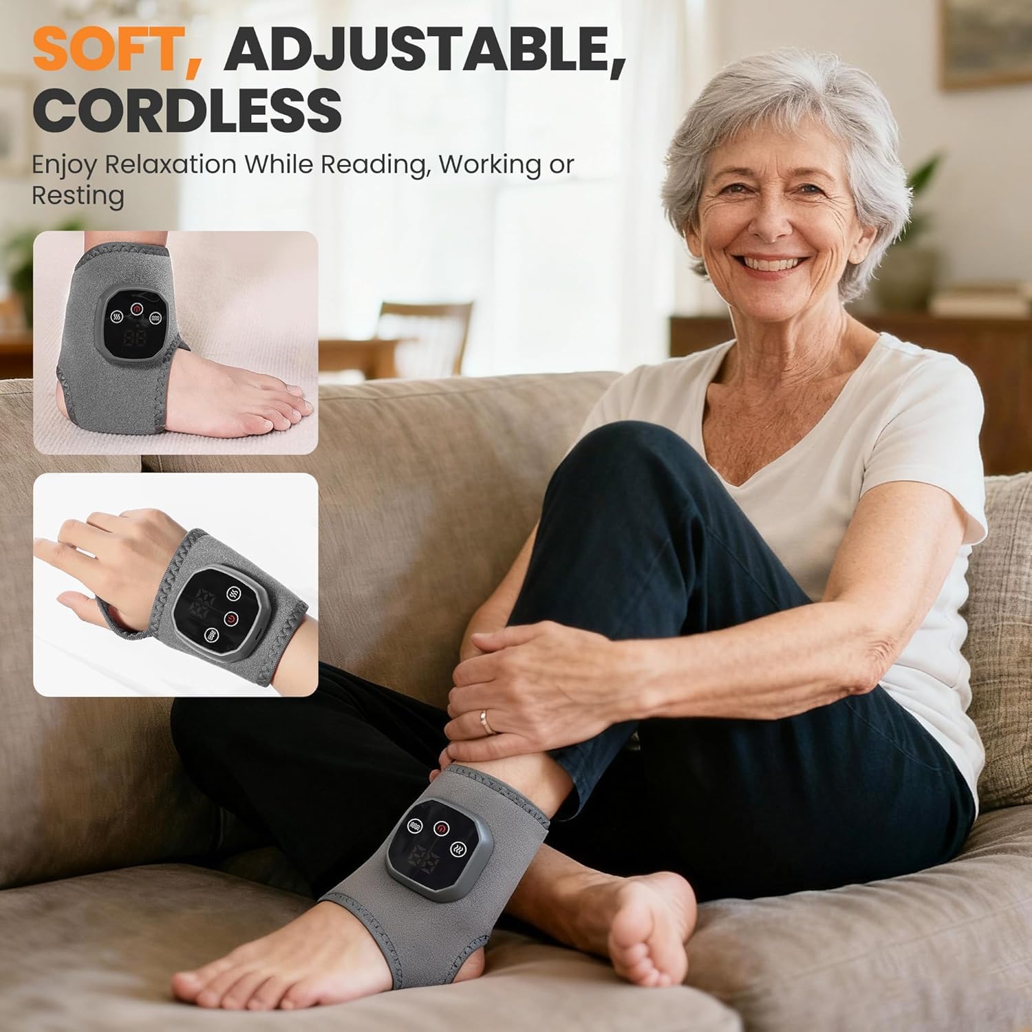 Emsense Foot Massager, Heating Foot Massager, 3-in-1 Foot Heating Massager Portable Heated Ankle Wrap Cordless Ankle Massager for Pain Relief (2PCS) — view 6