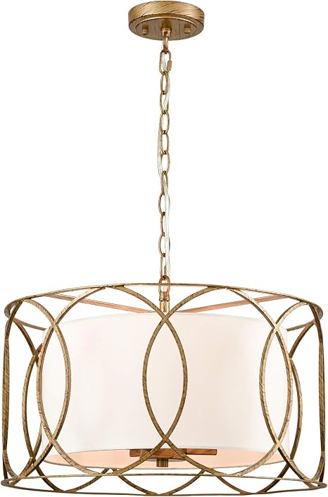 Brass Drum Pendant Light 3-Light Dining 
