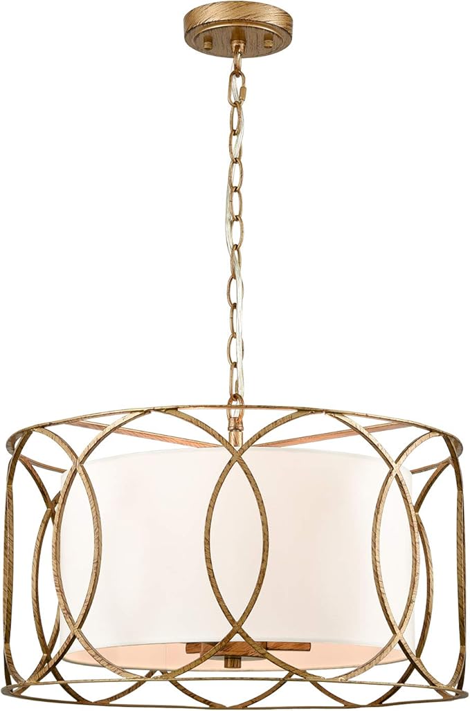 HYDELITE Brass Drum Pendant Light 3-Light Dining Table Fixture with ...