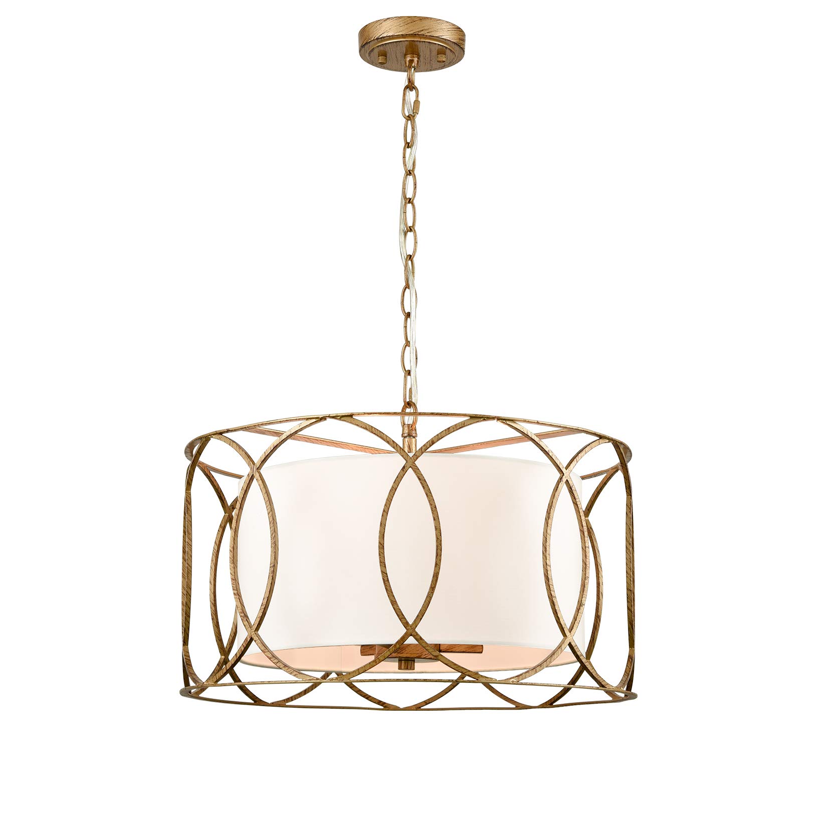 Buy HYDELITE Brass Drum Pendant Light 3Light Dining Table Fixture with White Linen Diffuser