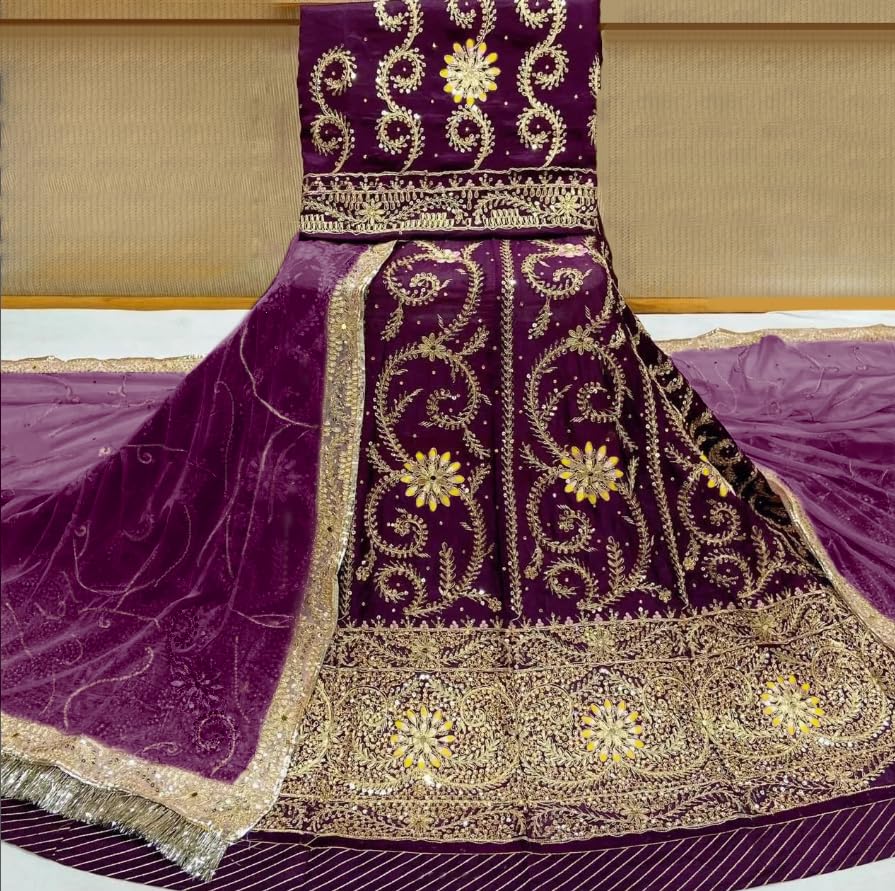 Image of Heavy Embroidery Work Semi Stitched Shimmer Silk Rajputi Poshak For Women Rajasthani Lehenga Choli