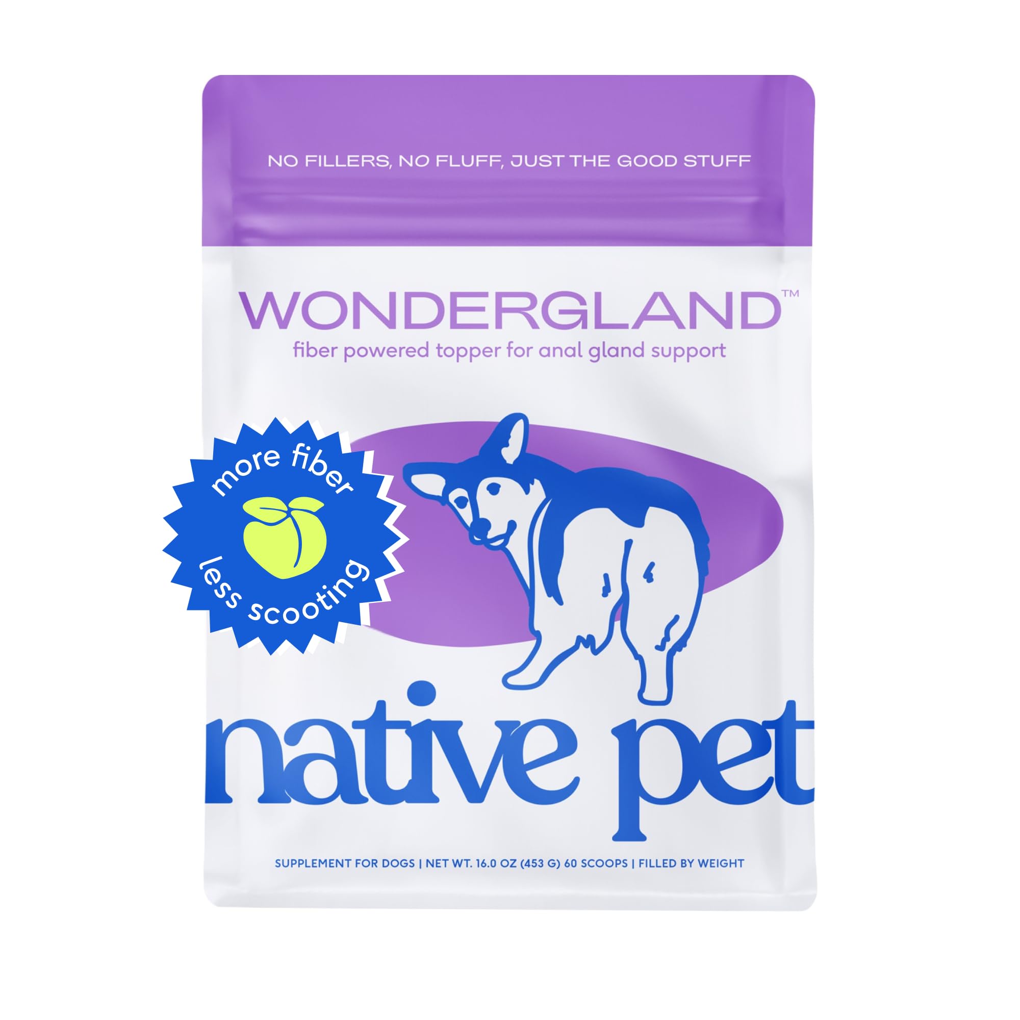 Native Pet WonderGland - Dog Anal Gland Treatment Using Fiber for Dogs - Prevents Scooting for Dogs Anal Gland Supplement Including Dog Gut Health Probiotics for Anal Gland Support - 60 Scoops