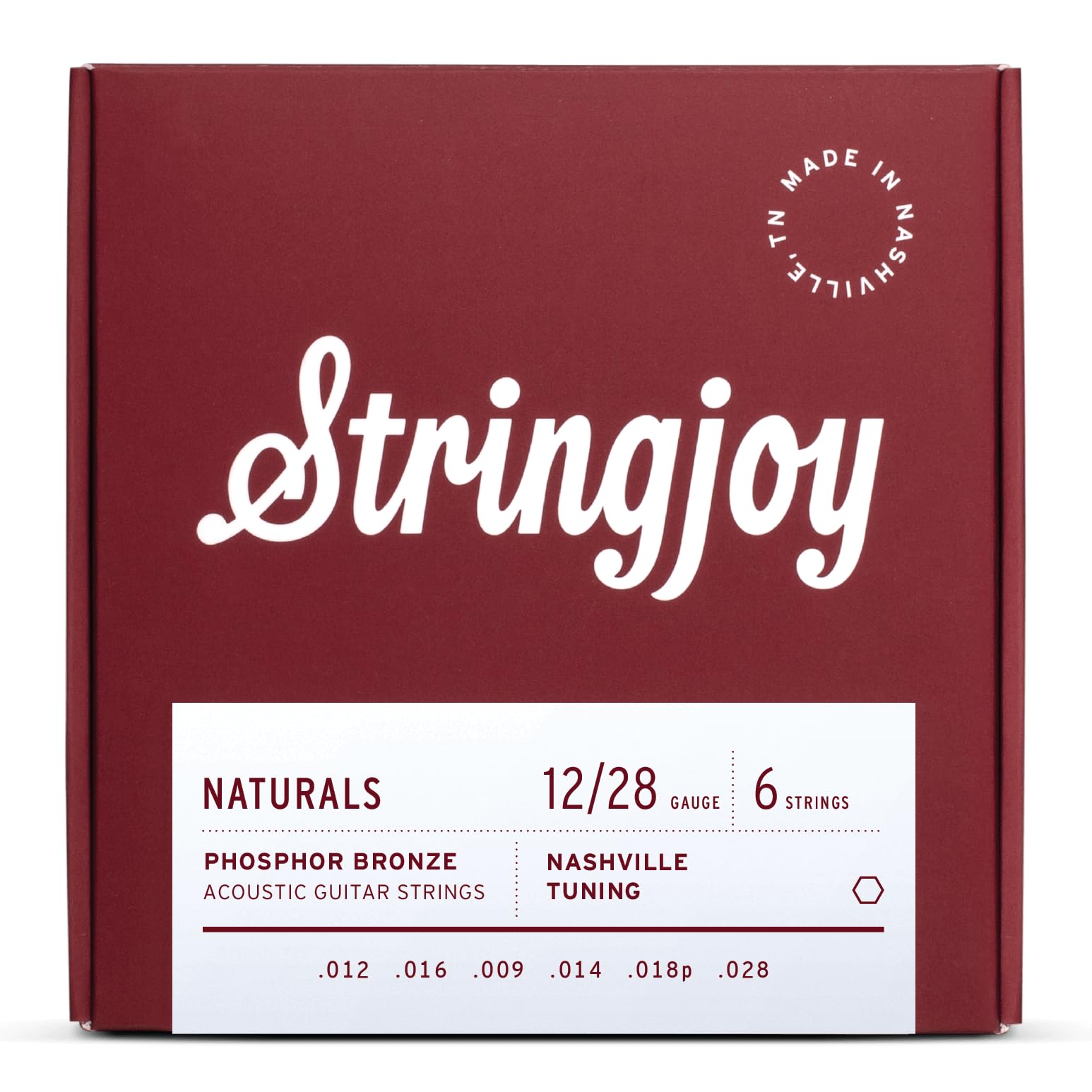 Stringjoy NB12NS Phosphor Bronze Acoustic Guitar Strings, 12-28 Nashville Tuning, Acoustic Guitar Strings for Clear Tones, Durable Light Guitar Strings, Naturals 6 String Set