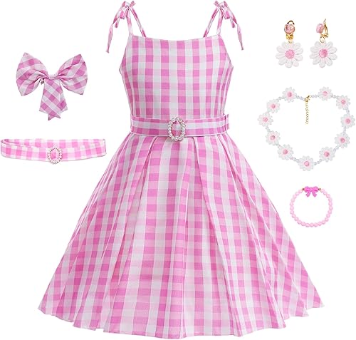 Girls Costume Dress, 3-11 Years Kids' Movie Cosplay Pink Outfit with Accessory Sets for Halloween Party Birthday