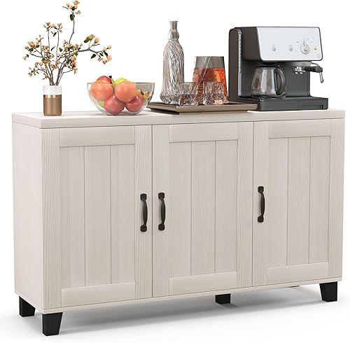 Miniatura 8 de LOKO Aparador de buffet estilo granja, gabinete retro para barra de café con 3 puertas, 6 estantes ajustables y 5 patas de soporte, creenza