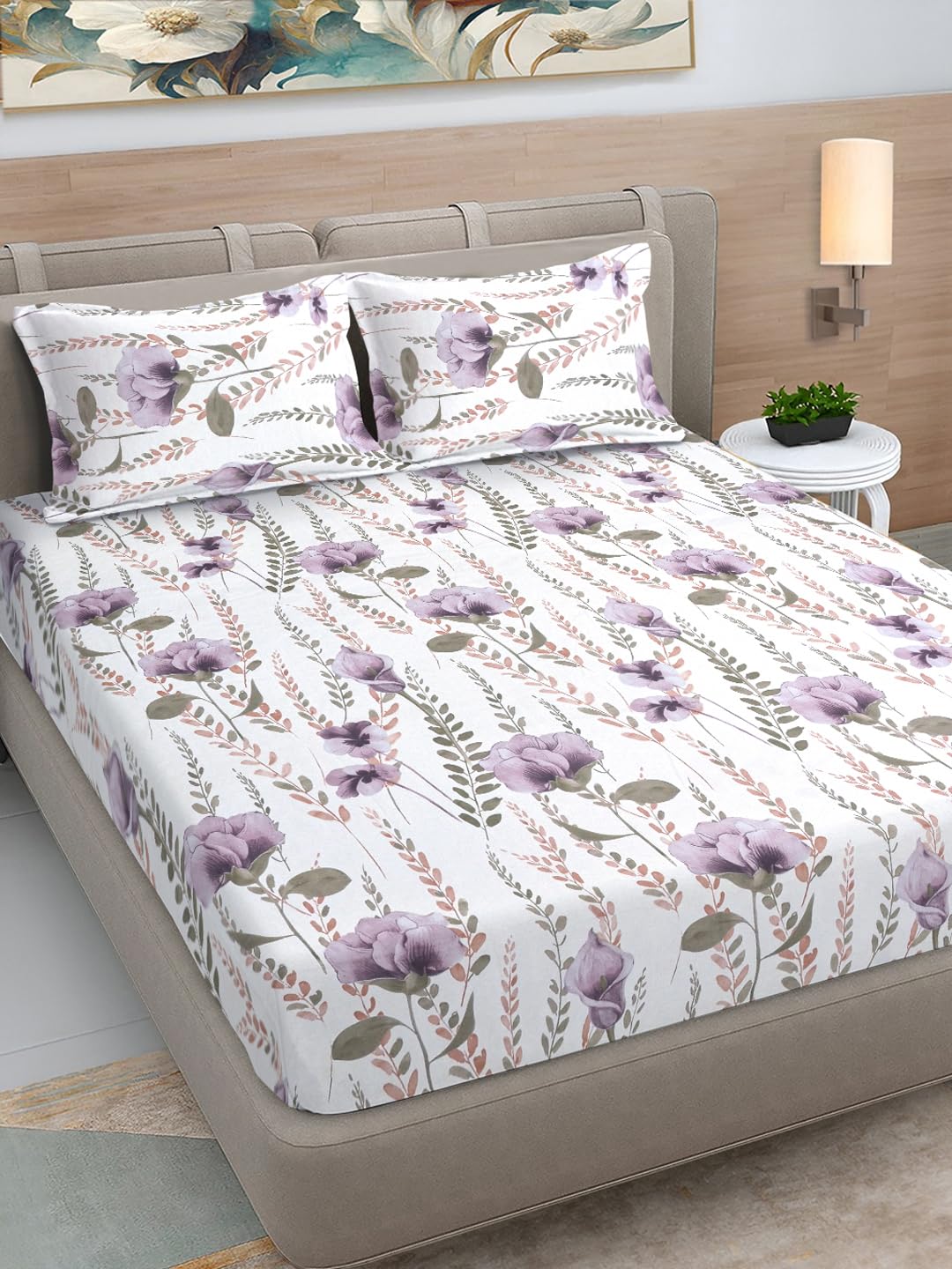 FABINALIV Multicolor Floral 300 TC Cotton Blend King Size Double Bedsheet with 2 Pillow Covers (FLBS-1429-Multi)-picture-22