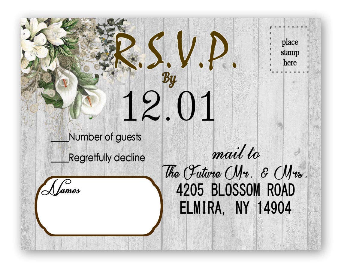 Rustic Wedding Invitations Calla Country Theme Set of 25 With Rsvp Postcards and Invite Envelopes