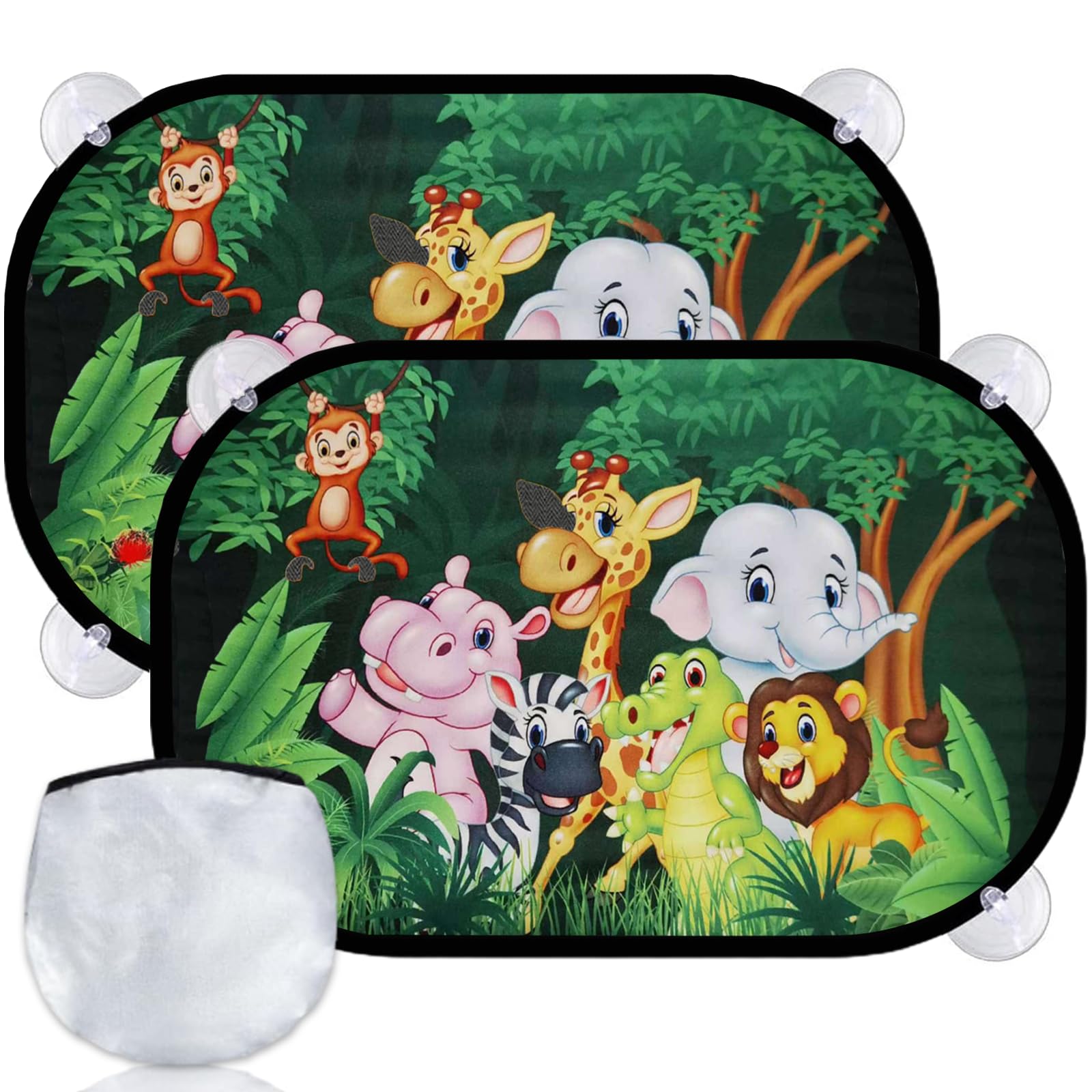 2 Piezas Parasol Coche Bebe,51 X 31 Cm Tapa Sol Coche,para Sol para Coches NiñOs,Parasol Coche Infantil Lateral con Lindos Patrones de Animales,Adecuado para La MayoríA de Los Coches