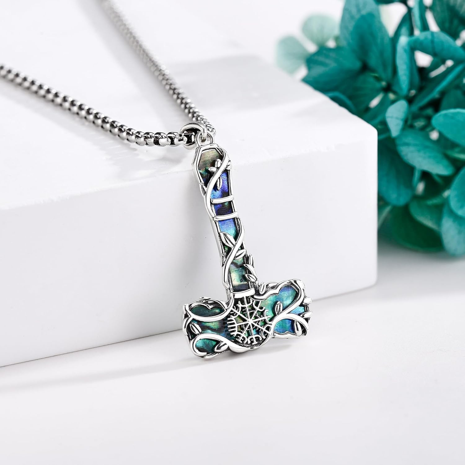 Thors Hammer Necklace 925 Sterling Silver Abalone Shell Mjolnir Amulet Pendant Nordic Jewelry for Women Men - Image 5