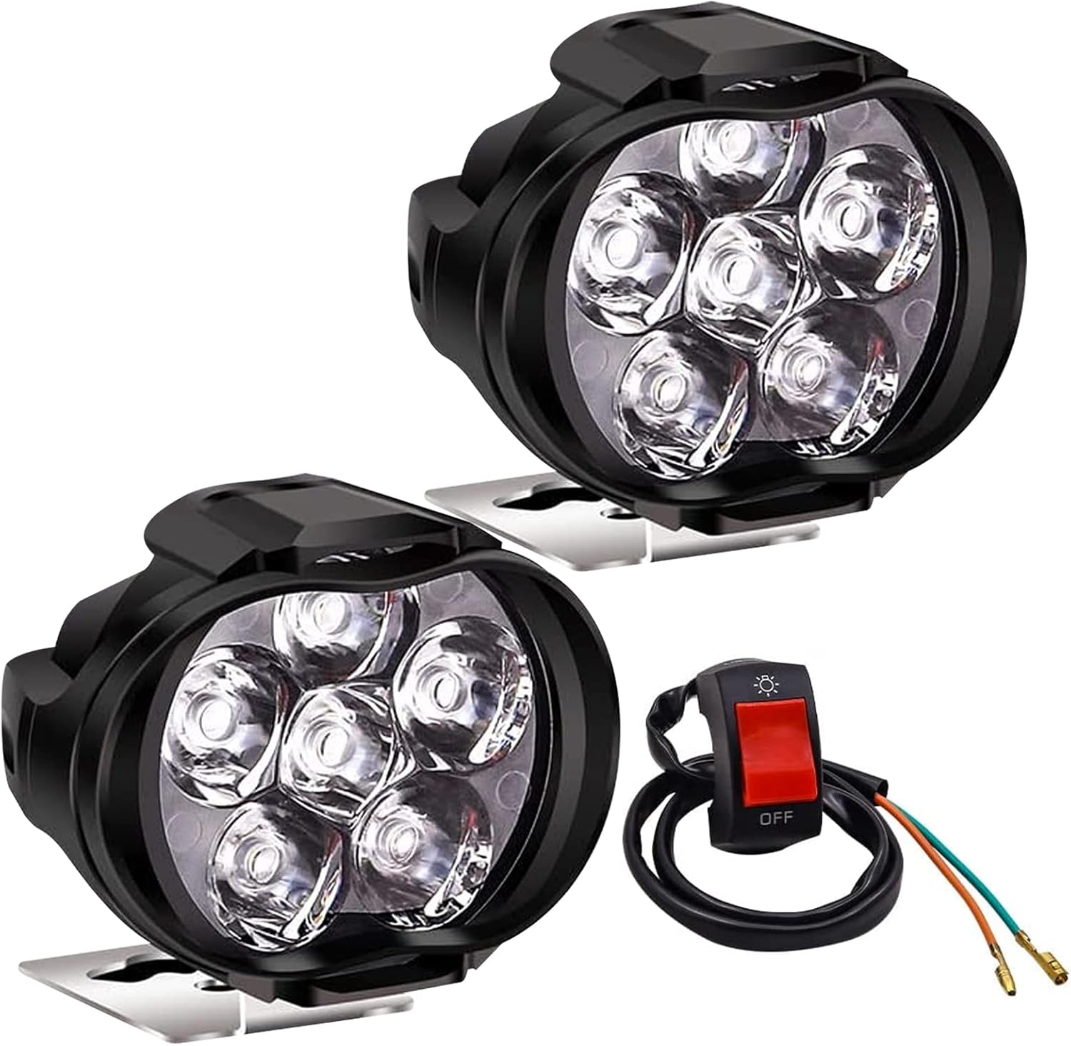 Biqing 1 Pair 6LED Motorcycle Fog Lights,10W Motorcycle Spotlights 12V