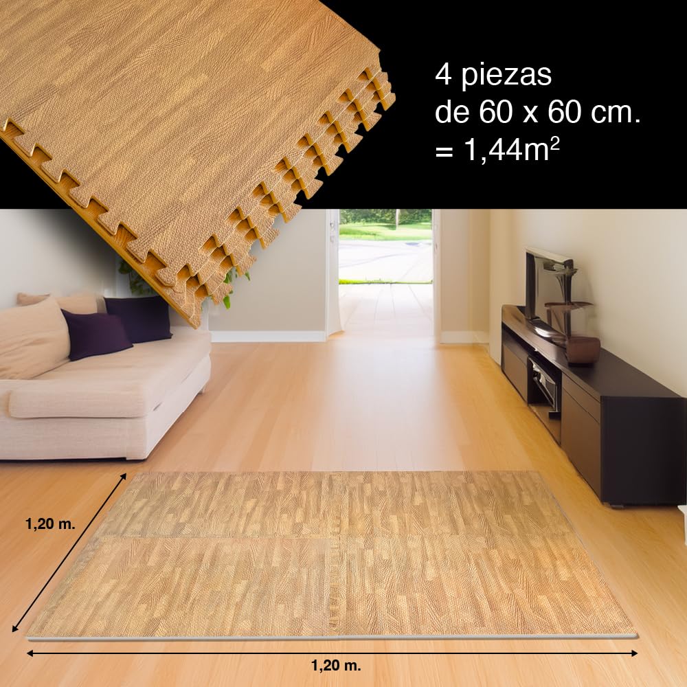 Pack Suelo Tatami – Esterilla Gimnasio Puzzle | Protege, Acolcha, Aísla y Decora | para Casa, Fitness o Piscina | Goma Eva Suave y Antideslizante | Libre de BPA | 16 Imitación Parquet
