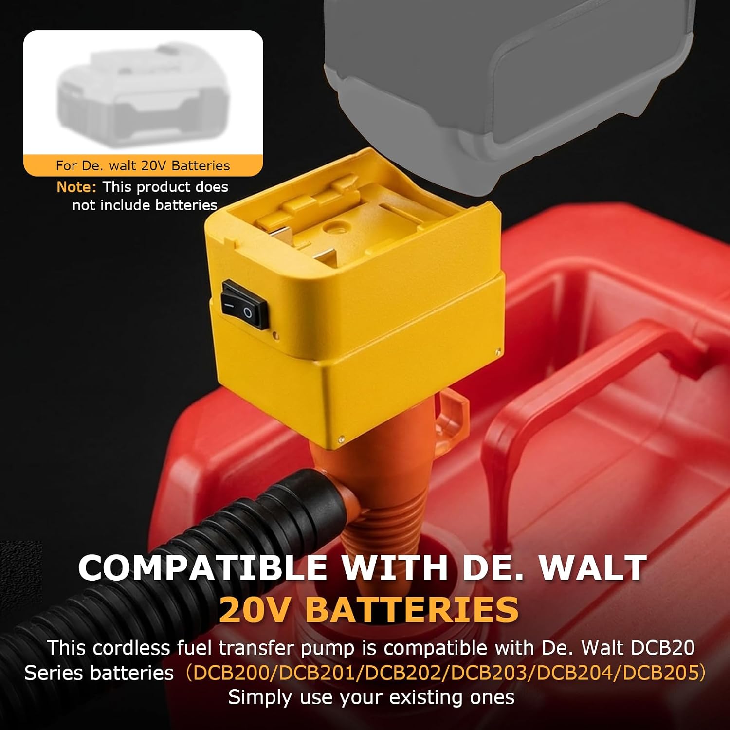 5 Gpm Cordless Fuel Transfer Pump, Portable Gas Transfer Pump Compatible with De. walt 20V Batteries, Inclusion 34" Hose for Diesel, Gasoline(Without Battery)