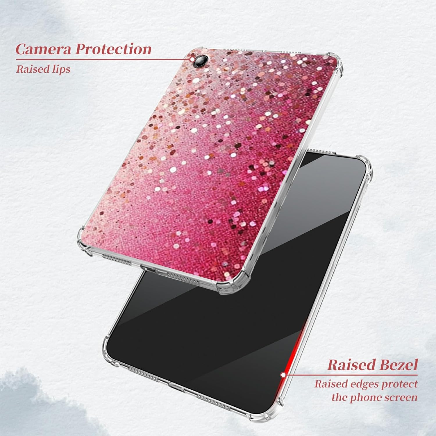 Ultra-Thin Clear TPU Case for Fire HD 8 & 8 Plus Tablet Case (12th/10th Generation, 2024/2022/2020) Transparent Anti-Slip Shockproof Protection Cover,Pink Glitter