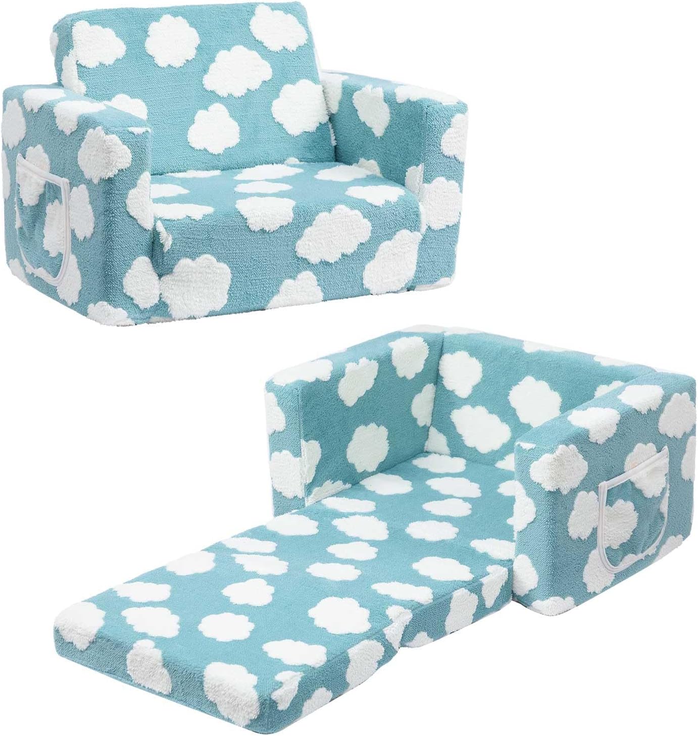 ALIMORDEN Kids 2-in-1 Flip Out Ultra-Soft Snuggle Foam Filled Chair, Blue