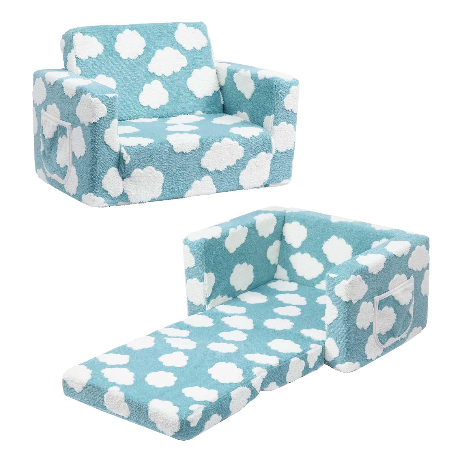 ALIMORDEN Kids 2-in-1 Flip Out Ultra-Soft Snuggle Foam Filled Chair, Blue