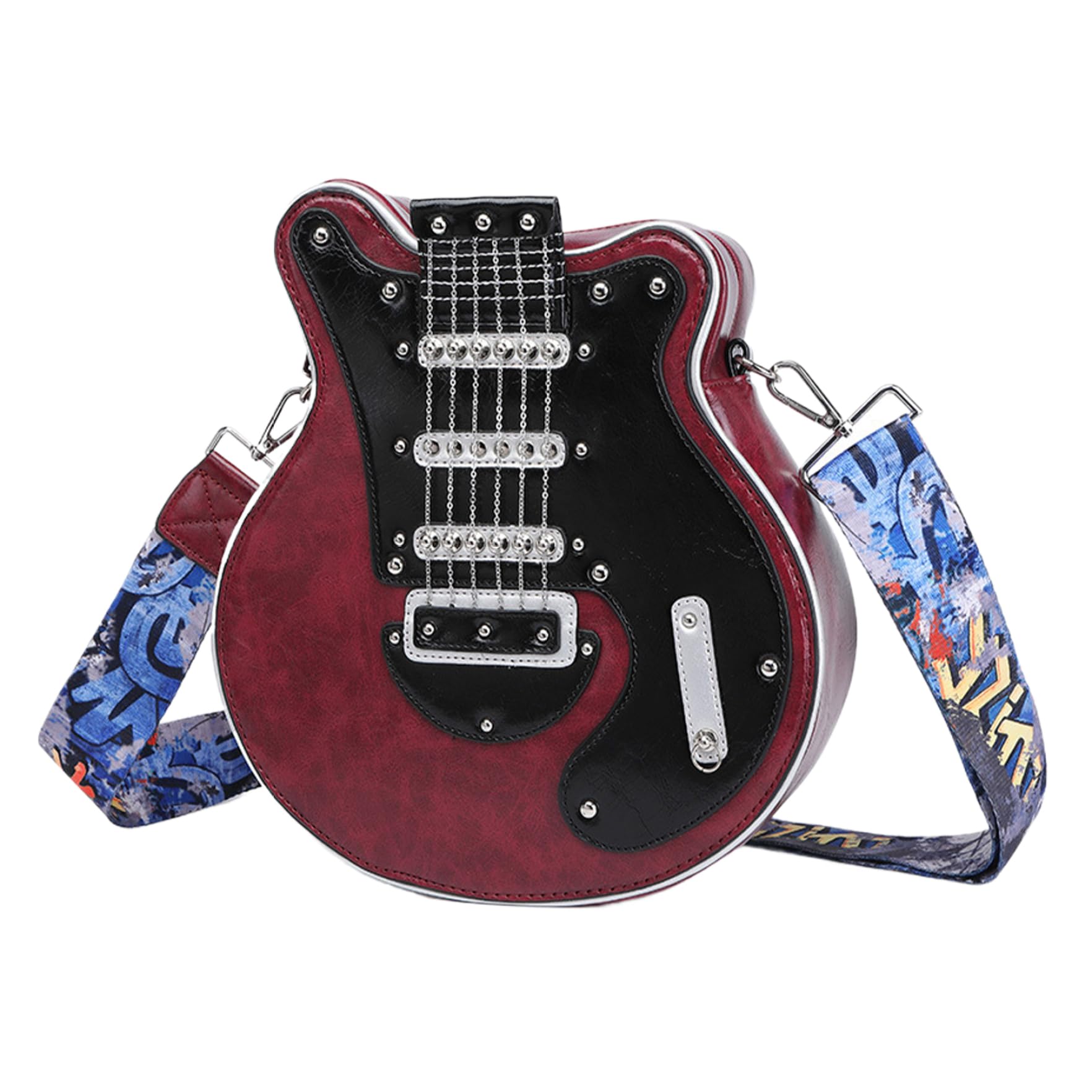 Borsa a tracolla a forma di chitarra Borsa per chitarra Novità Borsa a forma di chitarra rossa vino Borsa a tracolla di grande volume con cerniera Borsa casual alla moda a forma di chitarra per gite,
