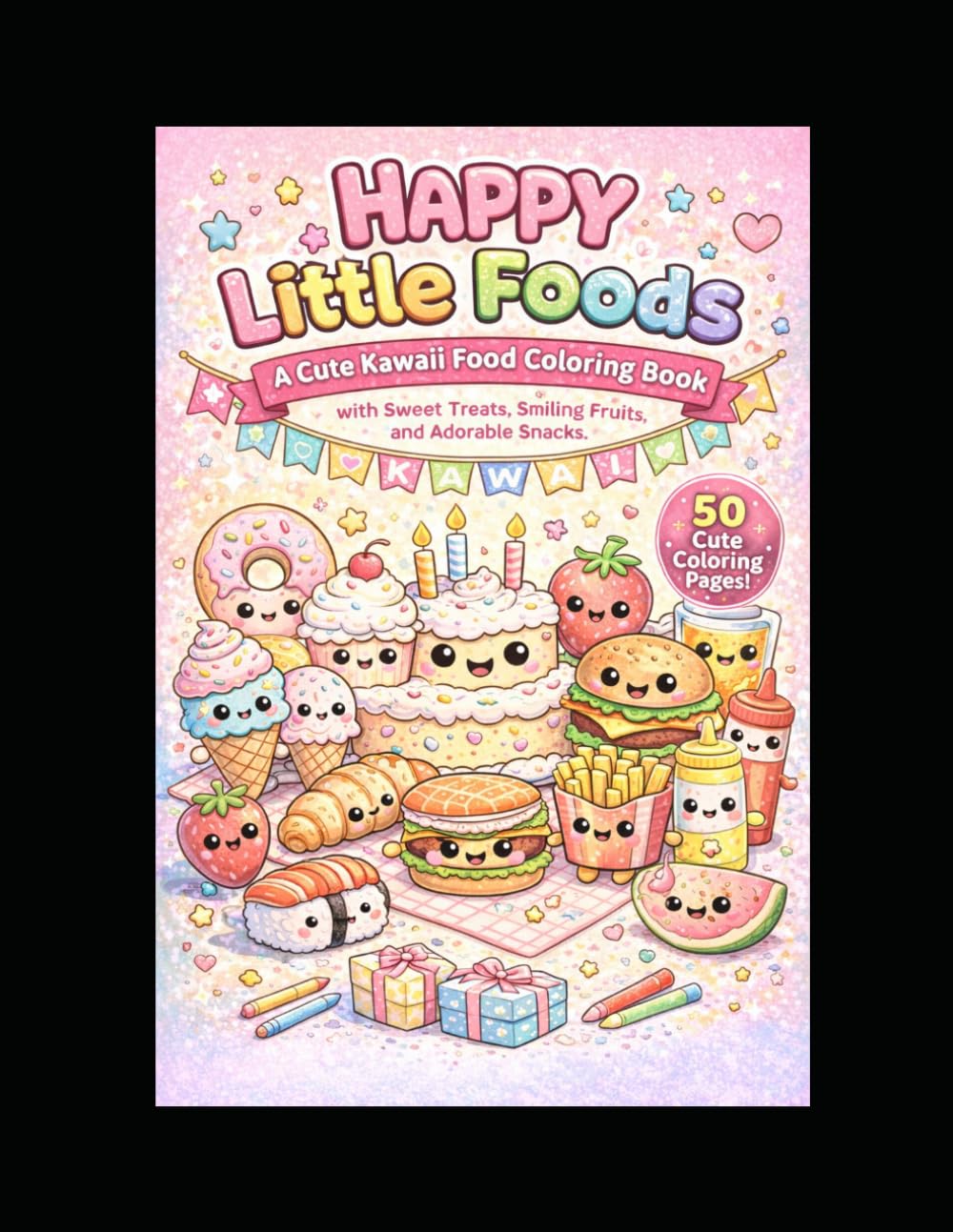 Happy Little Foods: A Cute Kawaii Food Coloring Book with Sweet Treats, Smiling Fruits, and Adorable Snacks