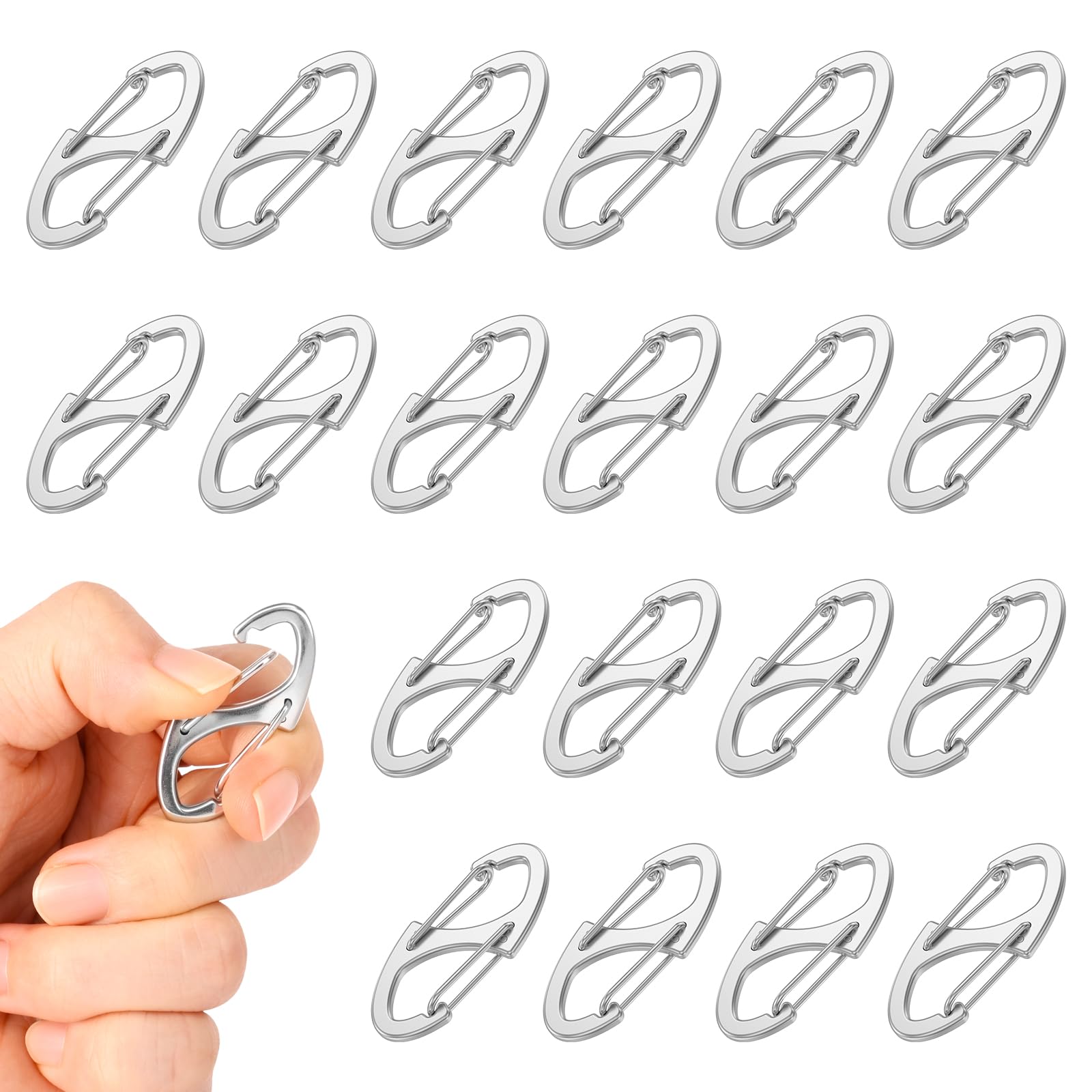 20Pcs S Dual Spring Carabiner Clip Zinc Alloy Zipper Pull Replacement Hooks for Backpack Luggage Suitcase Keychain and Outdoor Camping(Silver-B)