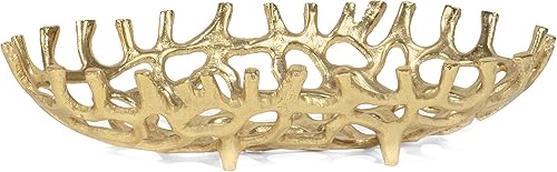 Red Co. Bandeja de centro de mesa de arrecife de rama dorada de aluminio ovalada grande de 14 x 3 pulgadas