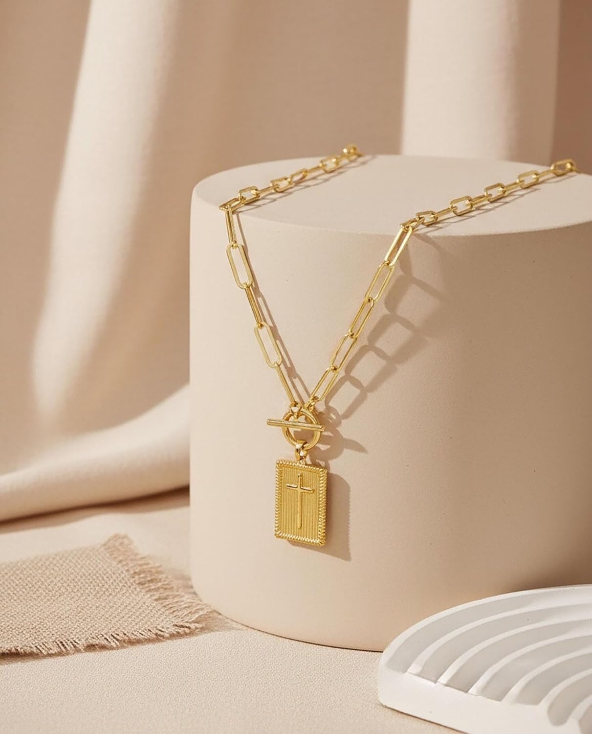 Cross Necklaces for Women, Paperclip Cross Pendant Necklace Toggle Clasp Cross Charm Necklace Dainty Gold Necklaces for Women Trendy Baptism First Communion Religious Jewelry Gift for Faith - Image 4