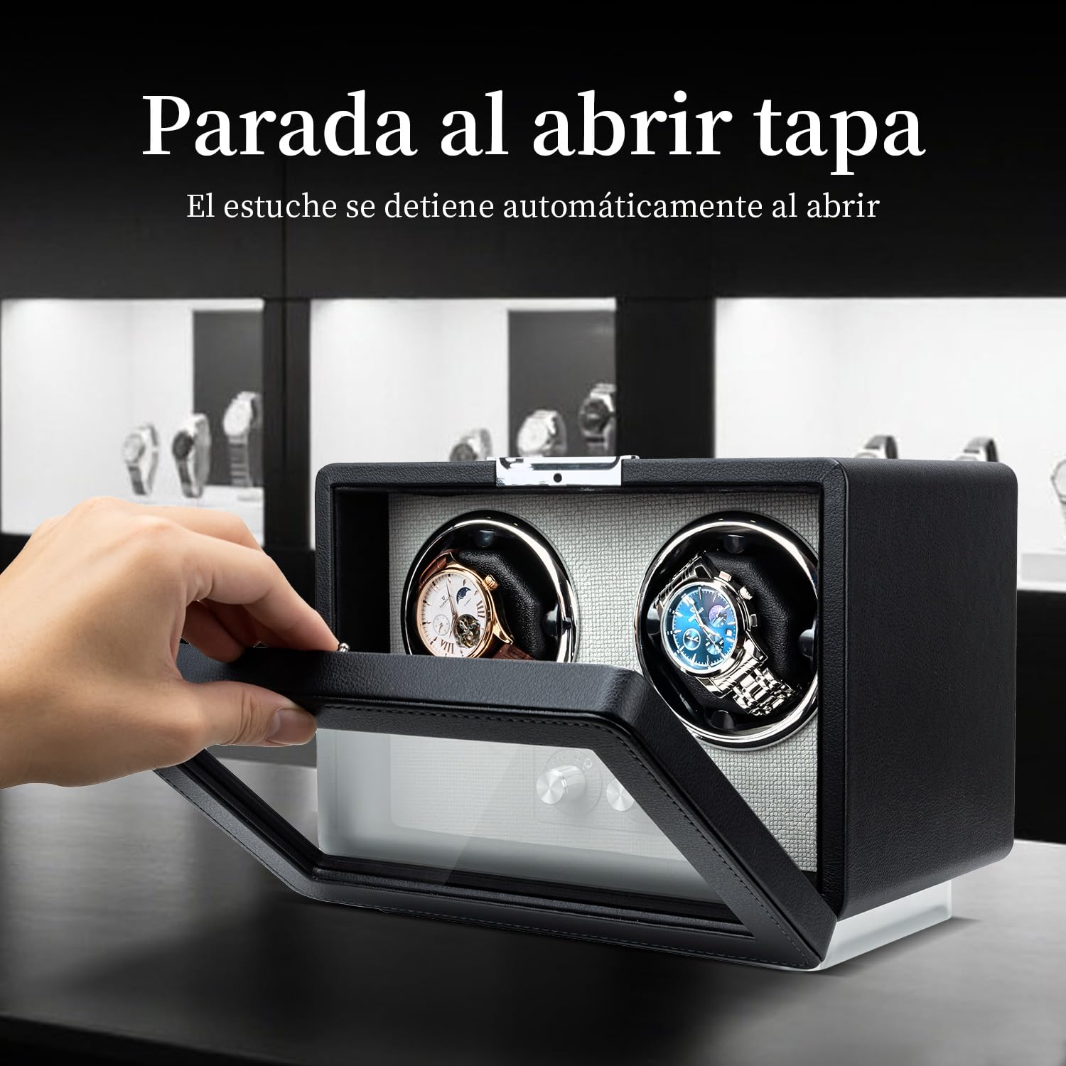Mcbazel Enrollador de Relojes automáticos, Caja de Doble Reloj con luz LED, Motor súper silencioso, Regalo para Hombre/Mujer, Color Negro