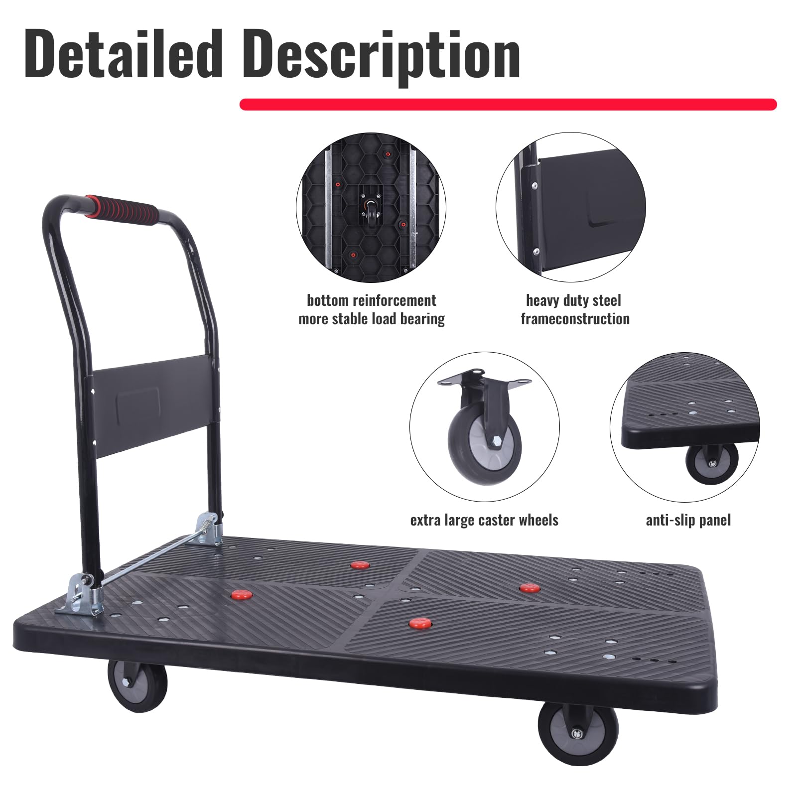 Foldable Platform Truck Dolly - 1320lbs Heavy Duty -5