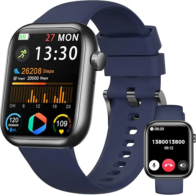 Smartwatch Damen Herren, 1.83" HD Touch Fitness Tracker mit Telefonfunktion/Blutdruckmessung/Pulsuhren/Schlaftracker,Schrittzähler, 120+ Sportmodi, IP68 Wasserdicht Fitnessuhr&Sportuhr für Android iOS