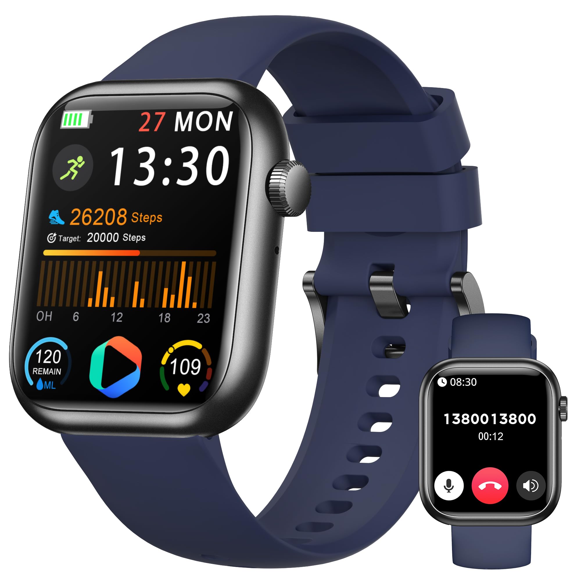 Smartwatch Uomo Donna, 1.83'' Orologio Smartwatch con Chiamata Bluetooth,Pressione Sanguigna/Cardiofrequenzimetro/Sonno,Contapassi,120+ Modalità Sportive, Impermeabile IP68 Smart Watch per Android&iOS